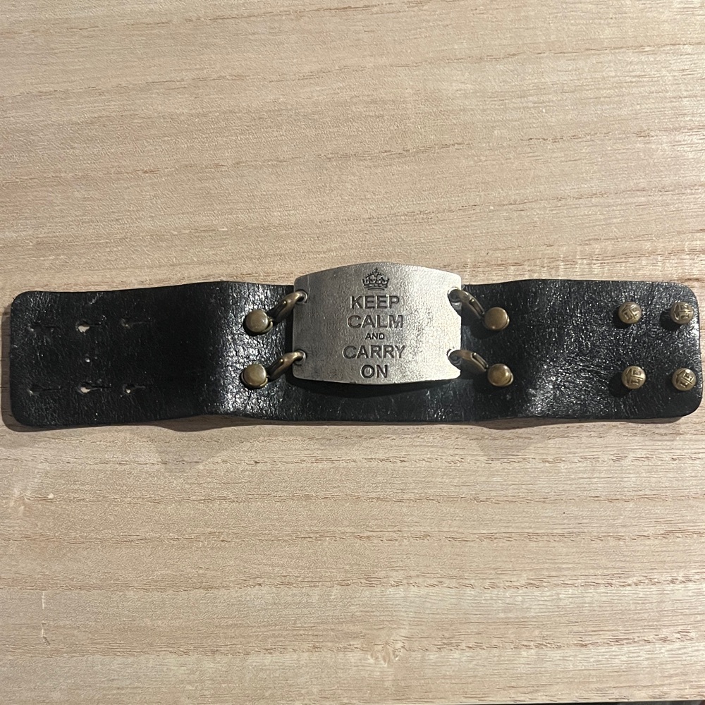 Black Leather Bracelet with Silver Plate
